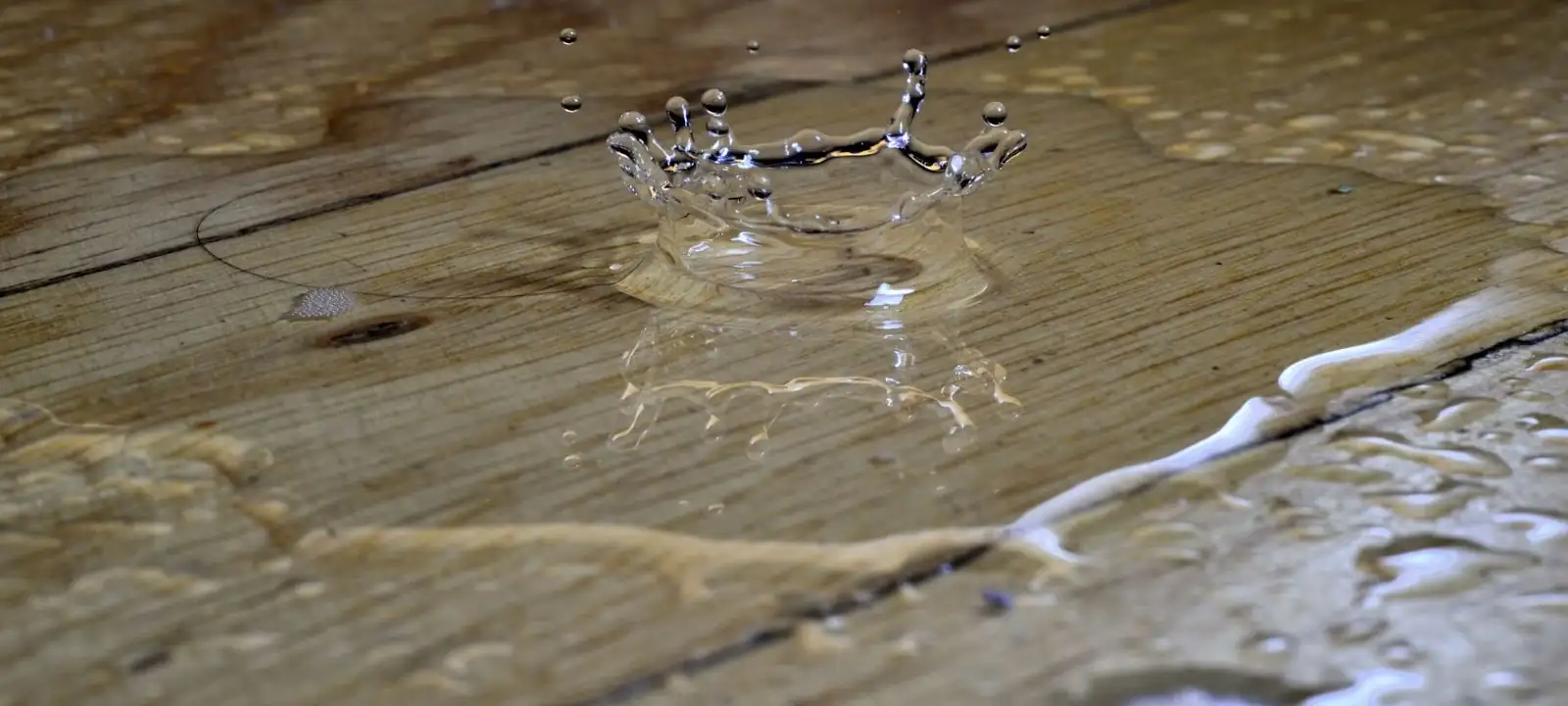 Water standing on a wood plank floor
